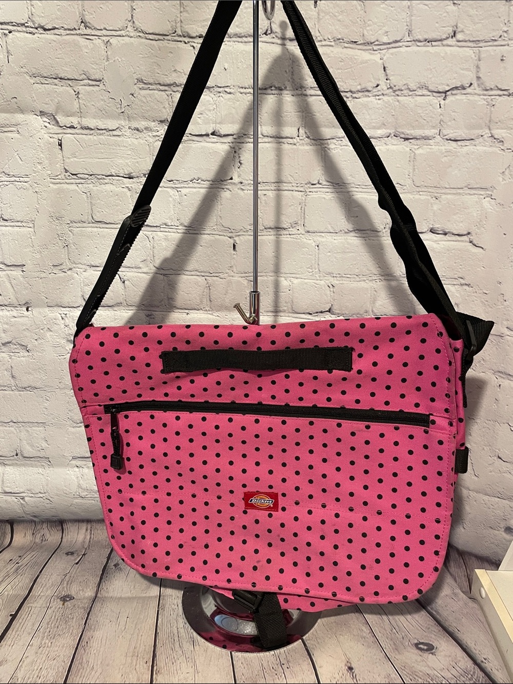 Dickies Pink Black Polka Dot Crossbody Messenger Bag